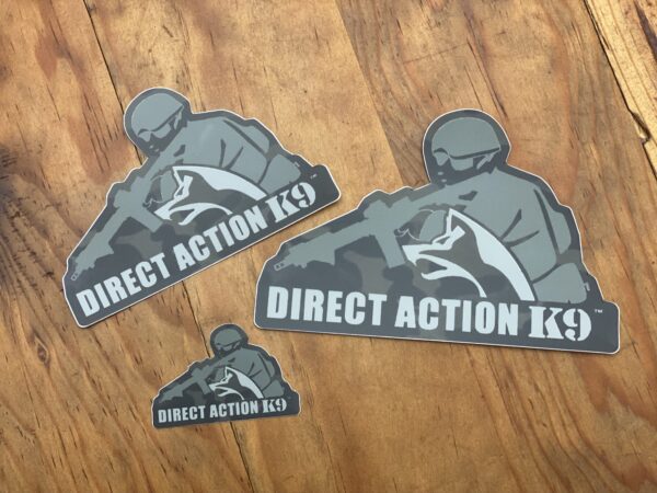 Direct Action K9 green color sticker on the table