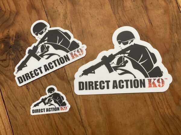 Direct Action K9 three stickers on the table