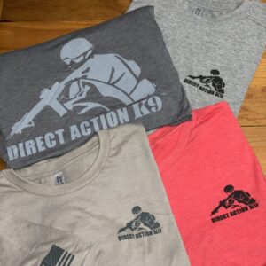 T-shirts displaying "Direct Action K9" designs